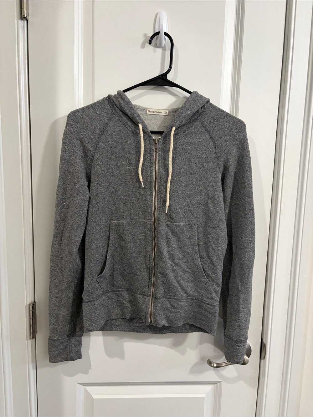 Marine Layer Gray Zip-Up Hoodie with Cream Drawstrings